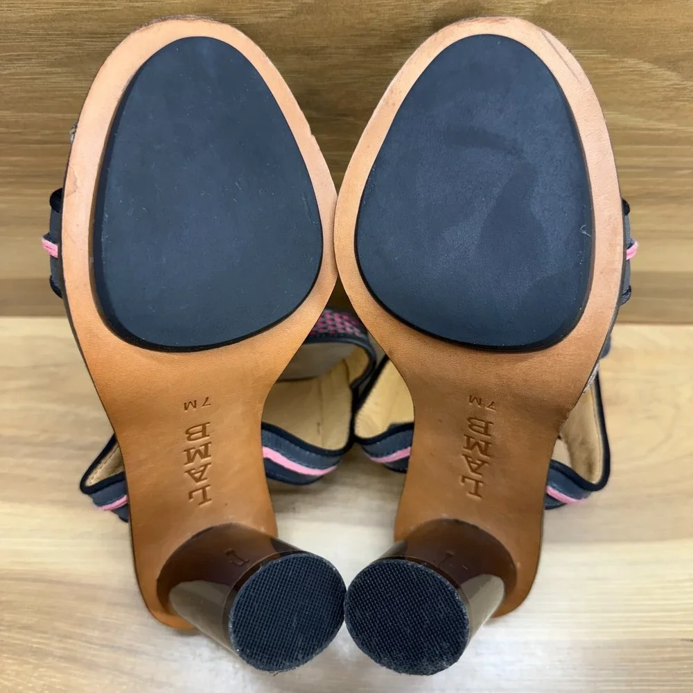 LAMB L.A.M.B. Carter Heels‎ Womens 7 M Neon Pink Blue Leather Ankle Strap